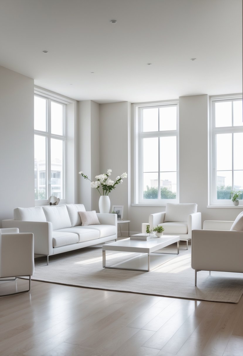 White Living Room Ideas 2026: 22 Elegant Designs for a Bright, Modern Space 8 A bright living room with white furniture and large windows letting in natural light.