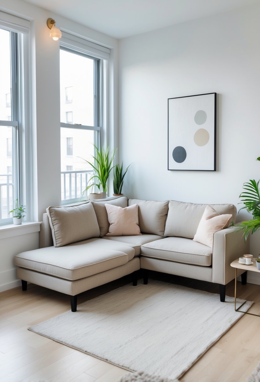 Small Apartment Living Room Ideas 2026: 22 Smart Ways To Maximize Space 10 Small apartment living room with a compact sectional sofa and natural light.
