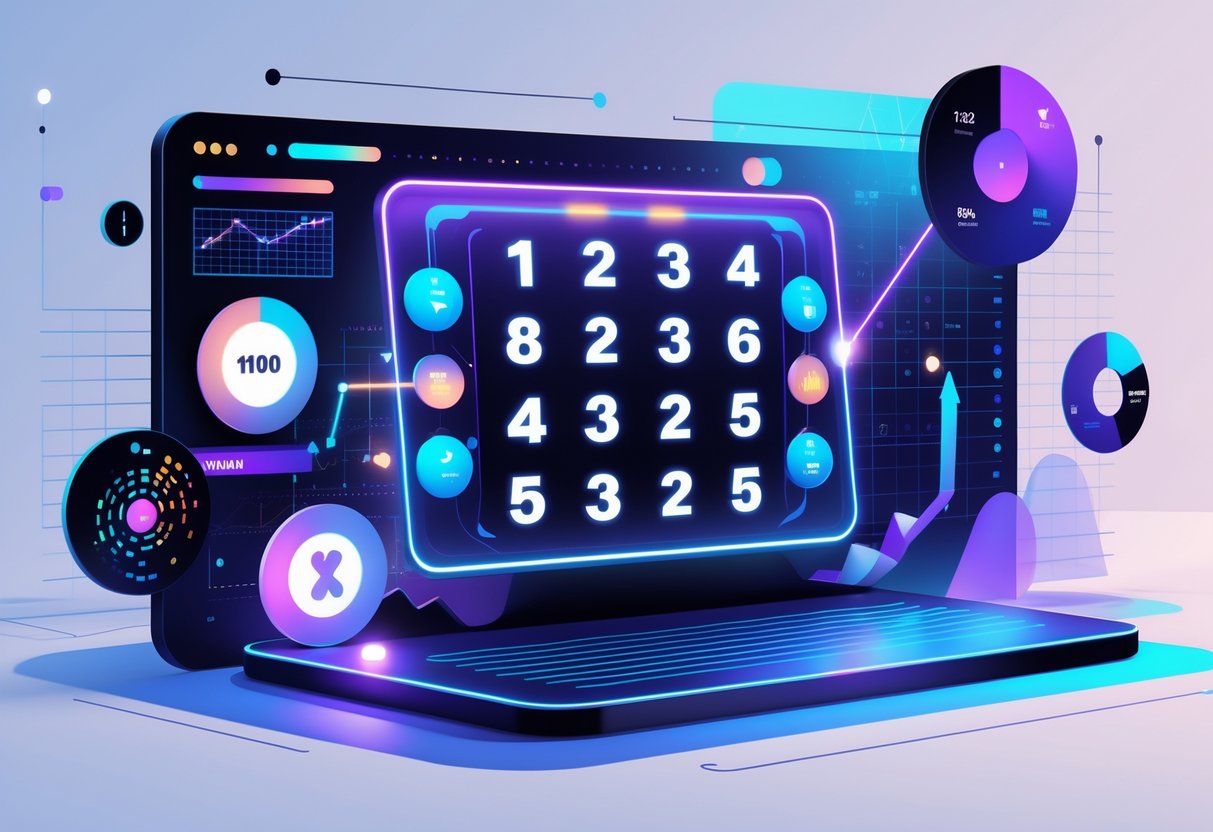 Ilustrasi antarmuka digital dengan angka dan pola yang melambangkan prediksi lotre Magnum 4D tahun 2025.