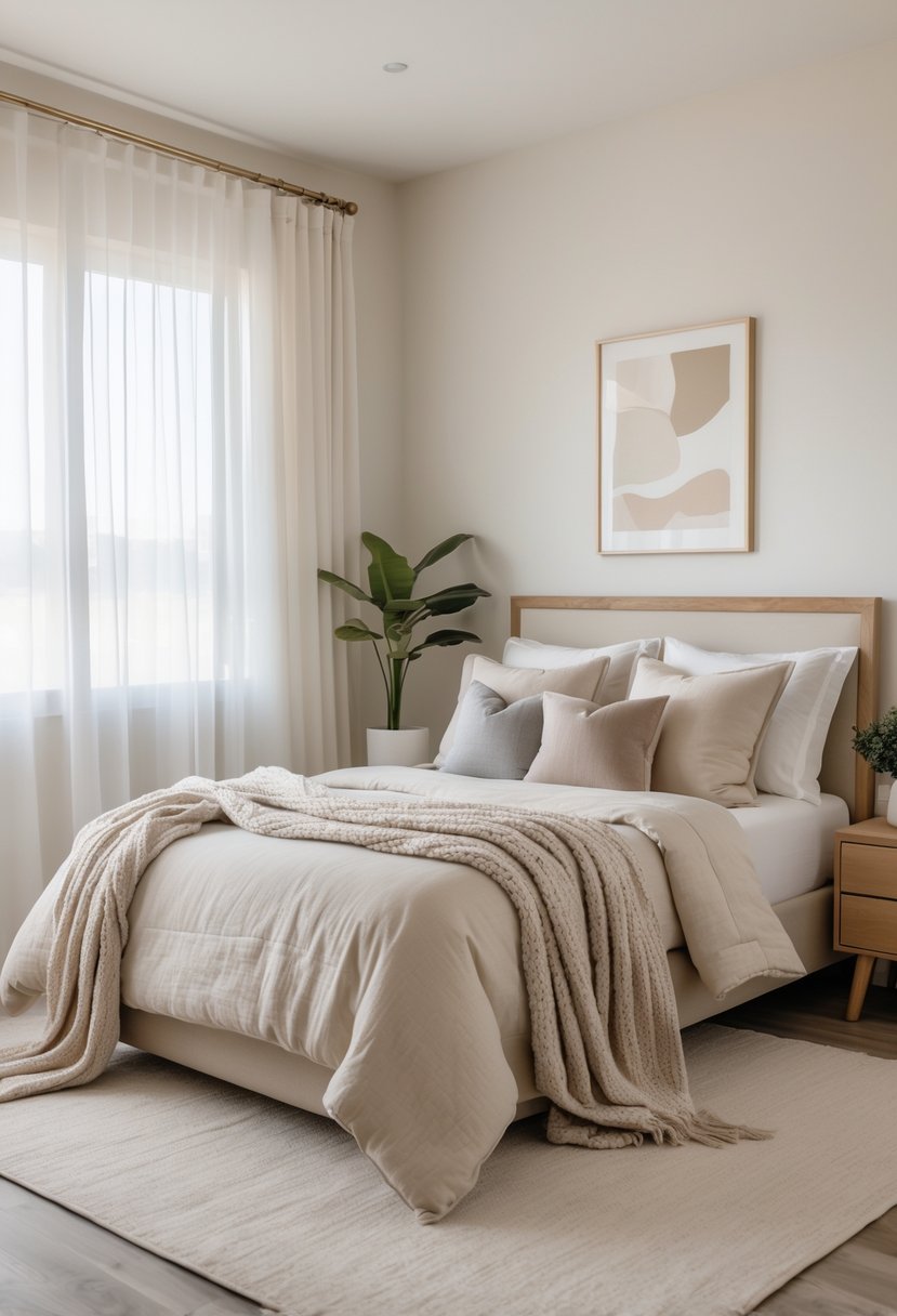 Guest Bedroom Ideas 2026: 21 Stylish Ways To Refresh Your Space 6 A guest bedroom with a neatly made bed, neutral-colored bedding, wooden furniture, soft natural light, and a small plant on the bedside table.