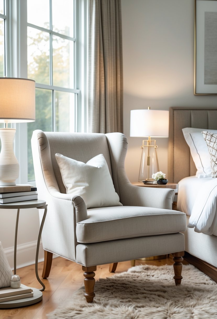 Guest Bedroom Ideas 2026: 21 Stylish Ways To Refresh Your Space 18 A guest bedroom with a comfortable armchair next to a bed and a side table under natural light.