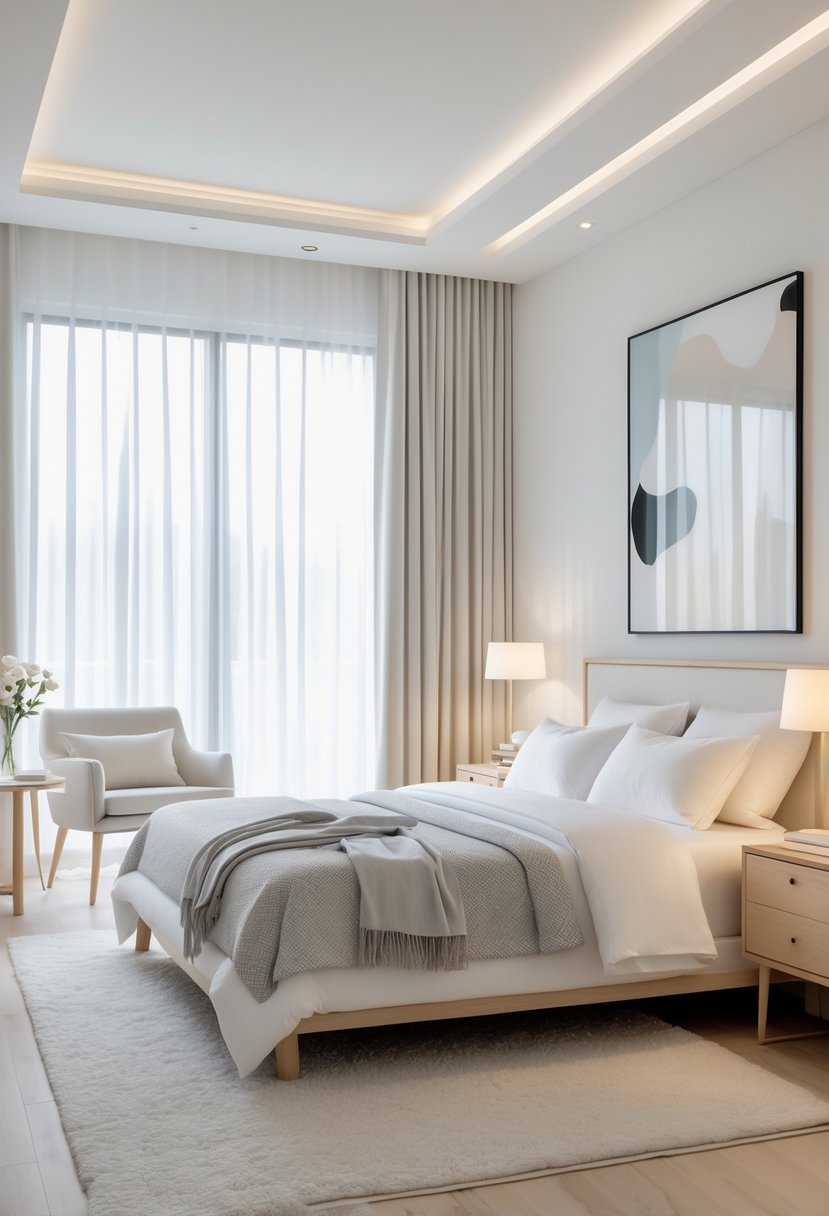 Guest Bedroom Ideas 2026: 21 Stylish Ways To Refresh Your Space 24 A bright guest bedroom with a queen-sized bed, nightstands with lamps, a window with sheer curtains, an armchair, and decorative elements.