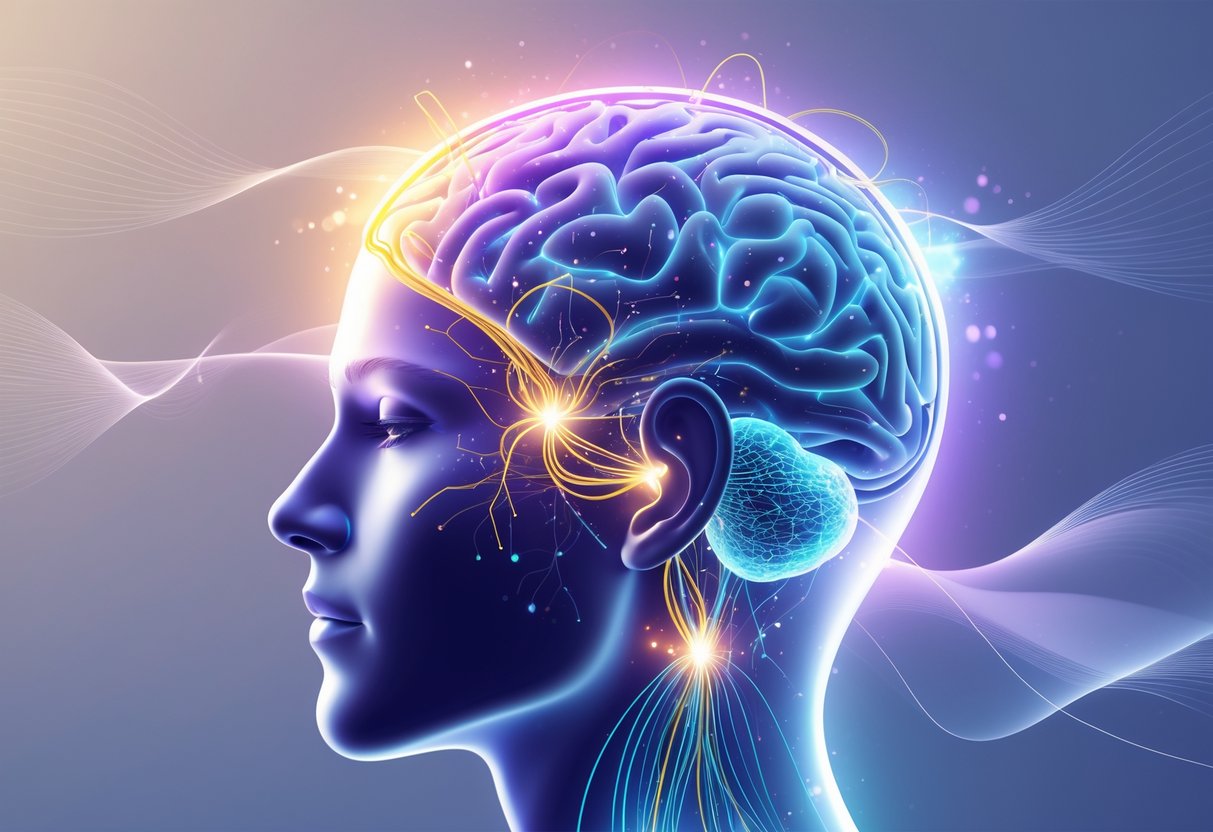 A human head in profile with glowing neural pathways inside the brain, showing broken loops symbolizing a change in thought patterns.