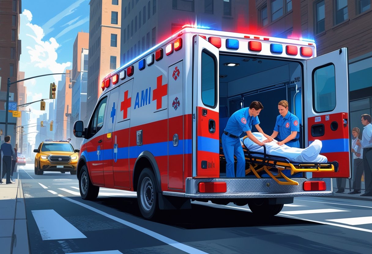 Ambulância Emergência: Como Funciona o Atendimento Pré-Hospitalar no Brasil 4 Ambulância de emergência com paramédicos atendendo um paciente em uma rua da cidade.