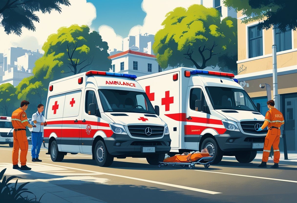 Telefone de Ambulância: Números de Emergência Médica no Brasil 4 Uma ambulância brasileira estacionada na rua com paramédicos atendendo um paciente em uma maca.
