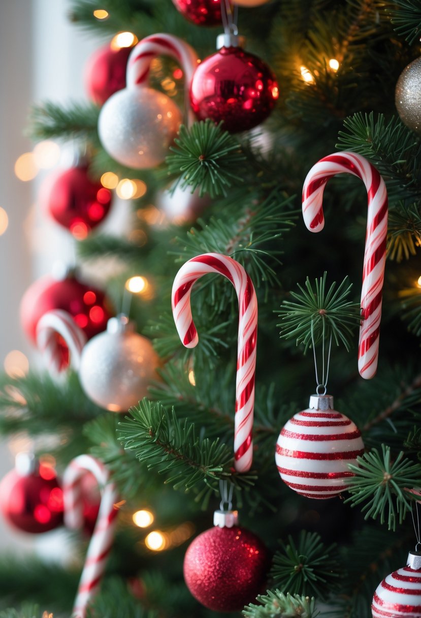 Red and White Christmas Tree 2025: 21 Elegant Ideas for a Festive Holiday Display 12 A Christmas tree decorated with red and white candy cane ornaments.