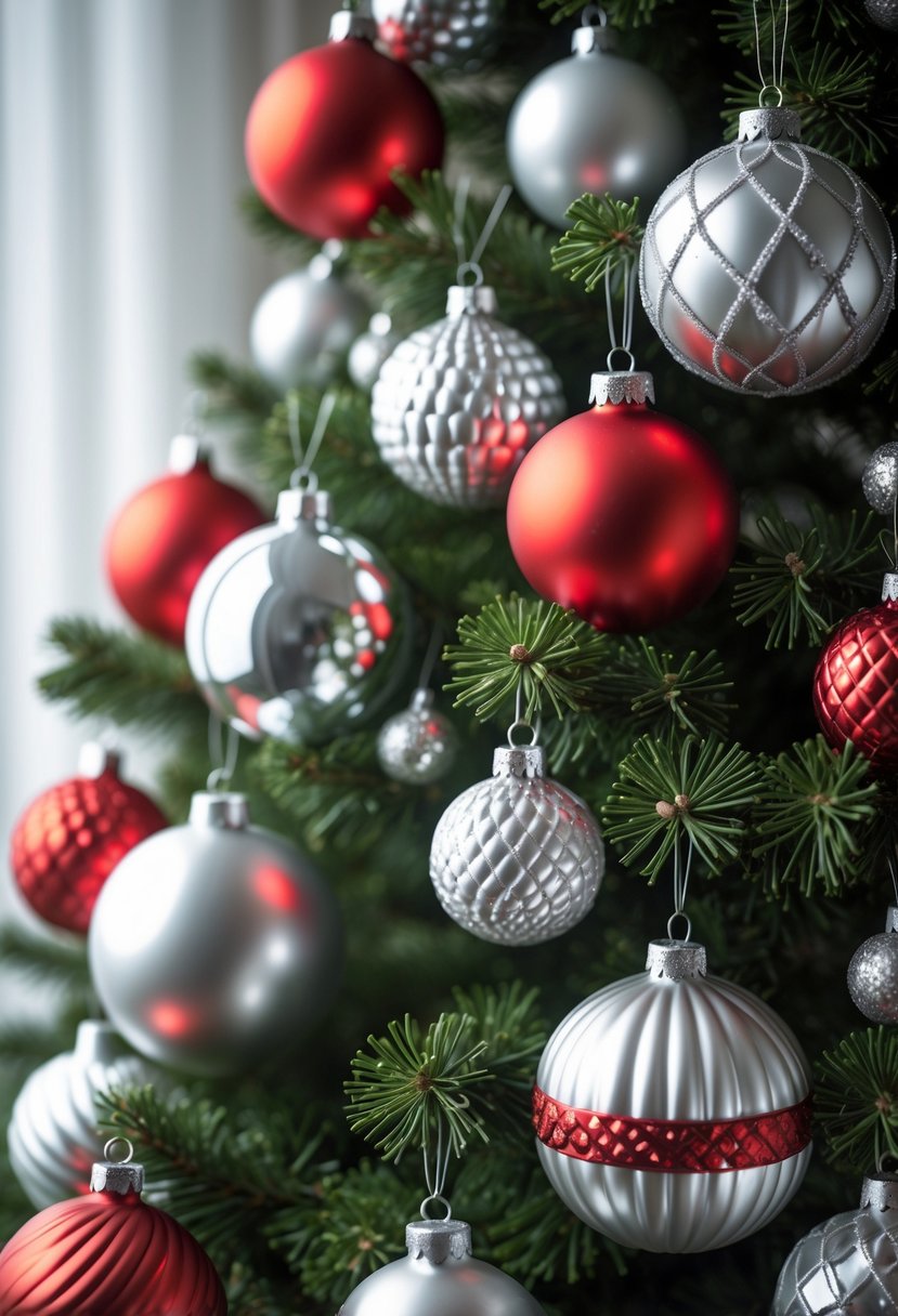 Red And Silver Christmas Tree 2025 Ideas: 22 Elegant Ways To Elevate Your Holiday Décor 8 A Christmas tree decorated with silver and red ornaments.