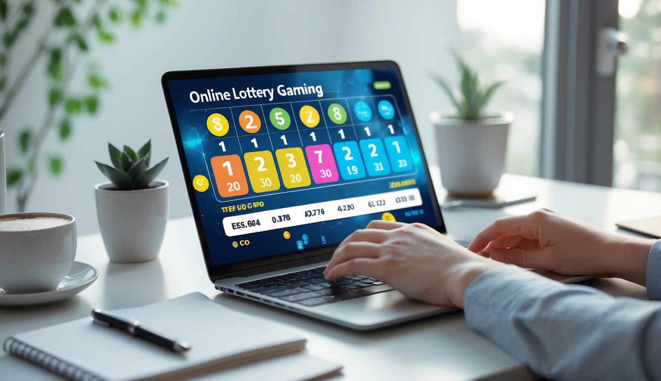 Seorang pria menggunakan laptop di meja kerja dengan suasana nyaman dan pencahayaan alami, menampilkan aktivitas bermain togel online.