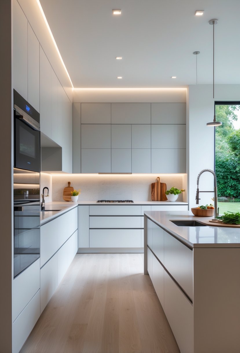 Kitchen Remodel Concepts For 2026: 22 Innovative Ideas To Elevate Your Space 2 A bright, modern kitchen with white cabinets, a large island, stainless steel appliances, and natural light coming through wide windows.