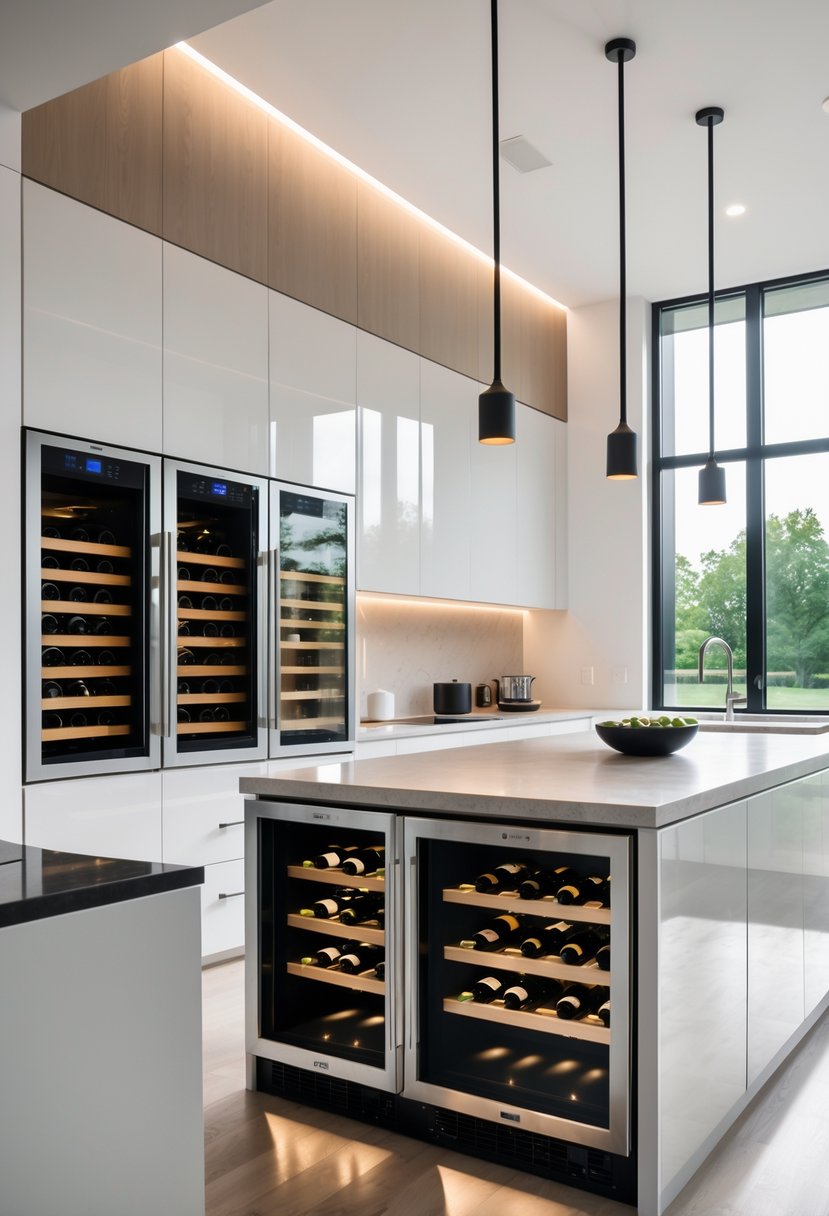 Kitchen Remodel Concepts For 2026: 22 Innovative Ideas To Elevate Your Space 11 A modern kitchen with built-in wine coolers integrated into cabinetry, a large island, and natural light coming through windows.