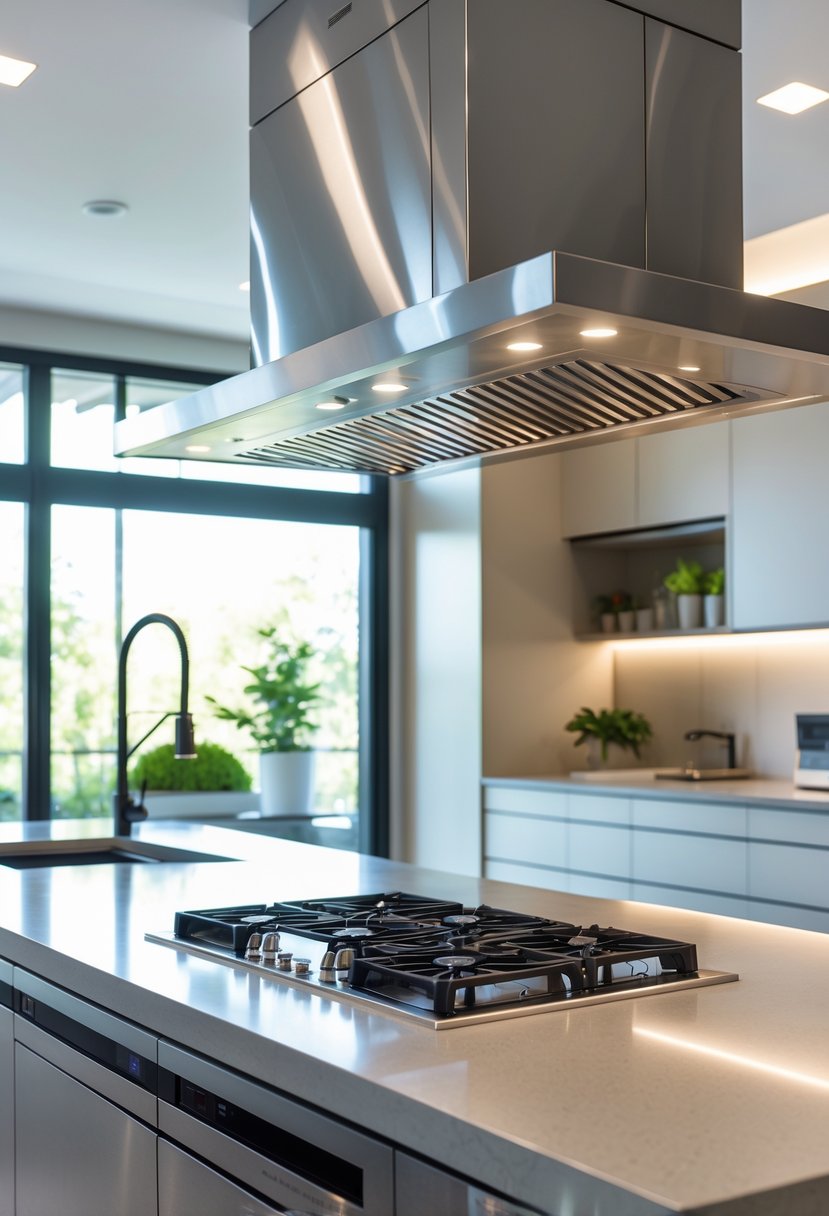Kitchen Remodel Concepts For 2026: 22 Innovative Ideas To Elevate Your Space 22 A modern kitchen with stainless steel ventilation hoods above a cooktop, featuring clean cabinetry and natural light.