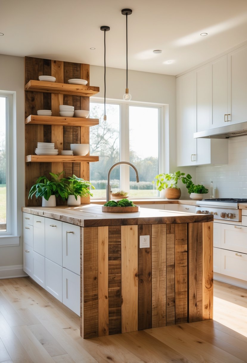 Kitchen Remodel Concepts For 2026: 22 Innovative Ideas To Elevate Your Space 24 A modern kitchen with a large island and reclaimed wood accents, bright natural light, white cabinets, stainless steel appliances, and green plants.