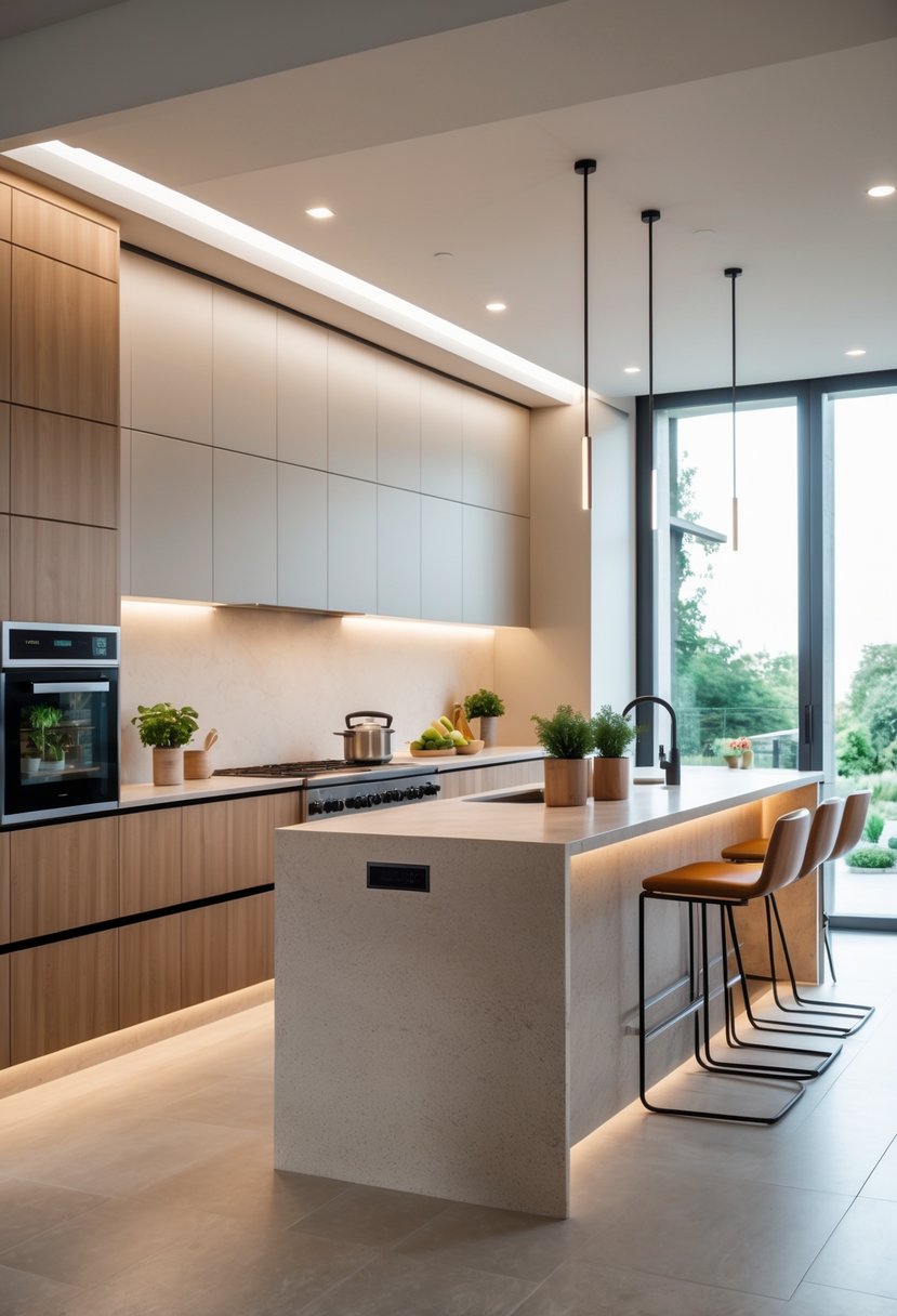 Kitchen Remodel Concepts For 2026: 22 Innovative Ideas To Elevate Your Space 25 A modern kitchen interior with a large island, sleek cabinets, smart appliances, and natural light from big windows.