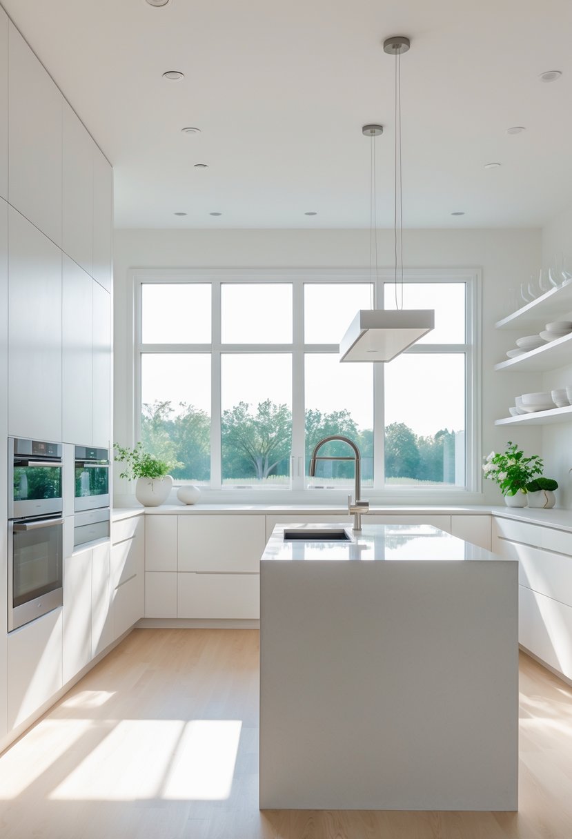 Kitchen Remodel Concepts For 2026: 22 Innovative Ideas To Elevate Your Space 26 A modern kitchen interior with a large island, white cabinets, smart appliances, and natural light coming through windows.