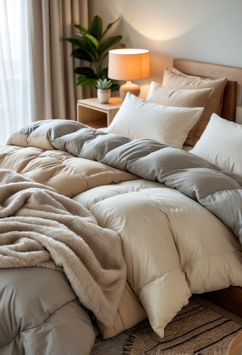 Cozy Bedroom Ideas 2026: 22 Stylish Ways To Create A Warm And Inviting Space 11 A cozy bedroom with a bed made using double duvets for extra warmth, featuring soft lighting and simple modern furniture.