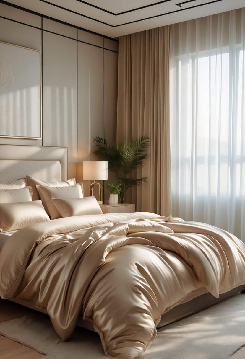Cozy Bedroom Ideas 2026: 22 Stylish Ways To Create A Warm And Inviting Space 19 A cozy bedroom with a neatly made bed covered in smooth silk-lined linens, soft pillows, and natural light coming through sheer curtains.