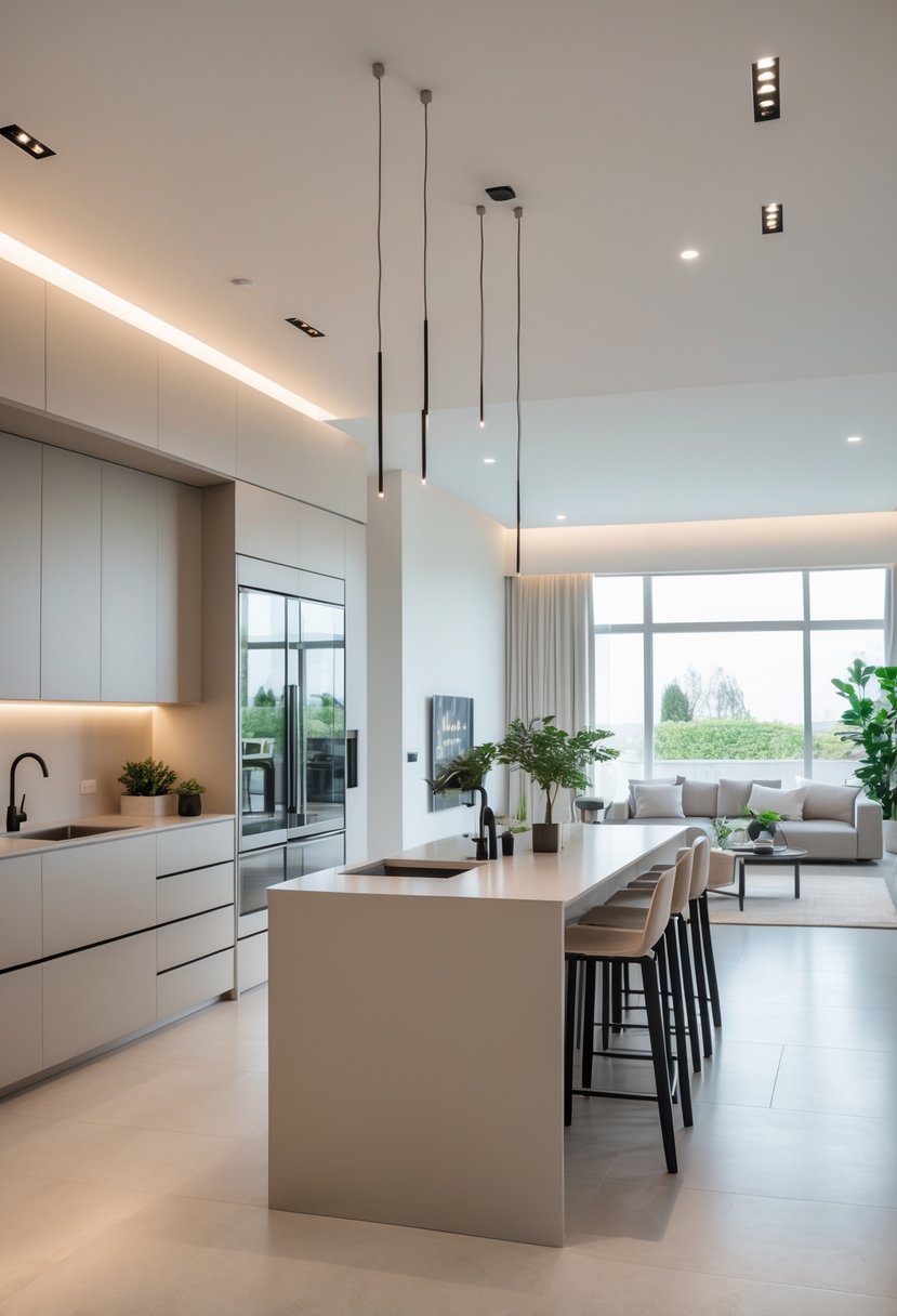 Open Kitchen Living Rooms For 2026: 22 Modern Design Ideas For Seamless Living 6 Open kitchen and living room with modern cabinetry, a kitchen island, and comfortable seating in a bright, spacious room.