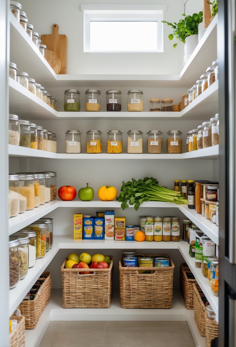Pantry Organization Ideas 2026: 22 Smart Ways To Streamline Your Storage 25 A well-organized kitchen pantry with neatly arranged food items on shelves and baskets of fresh produce.