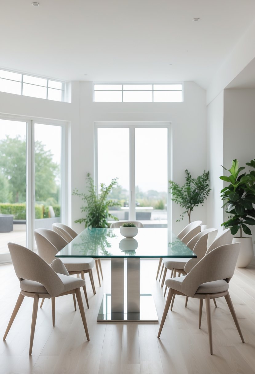Dining Room Ideas 2026: 22 Inspiring Designs for Modern Homes 15 A bright dining room with a glass-top table surrounded by chairs and natural light coming through large windows.