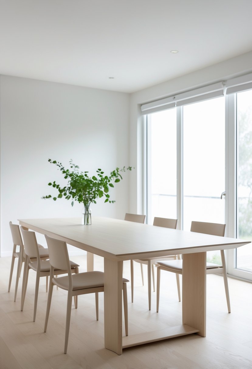 Dining Room Ideas 2026: 22 Inspiring Designs for Modern Homes 20 A bright dining room with a simple wooden table and matching chairs near large windows.