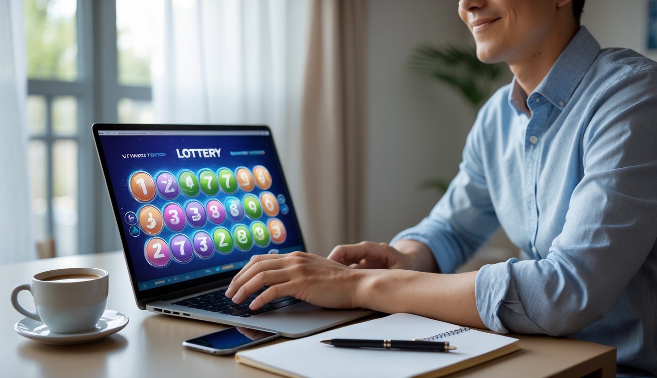 Seseorang sedang menggunakan laptop di meja kerja dengan suasana nyaman dan pencahayaan alami.