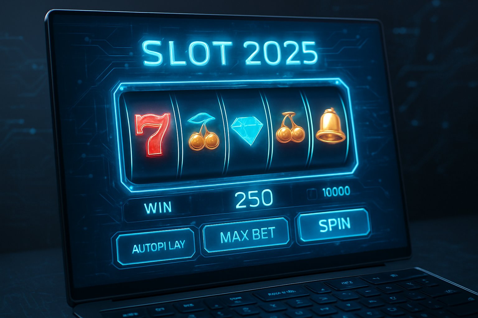 Tampilan mesin slot online modern dengan layar digital dan elemen teknologi futuristik.