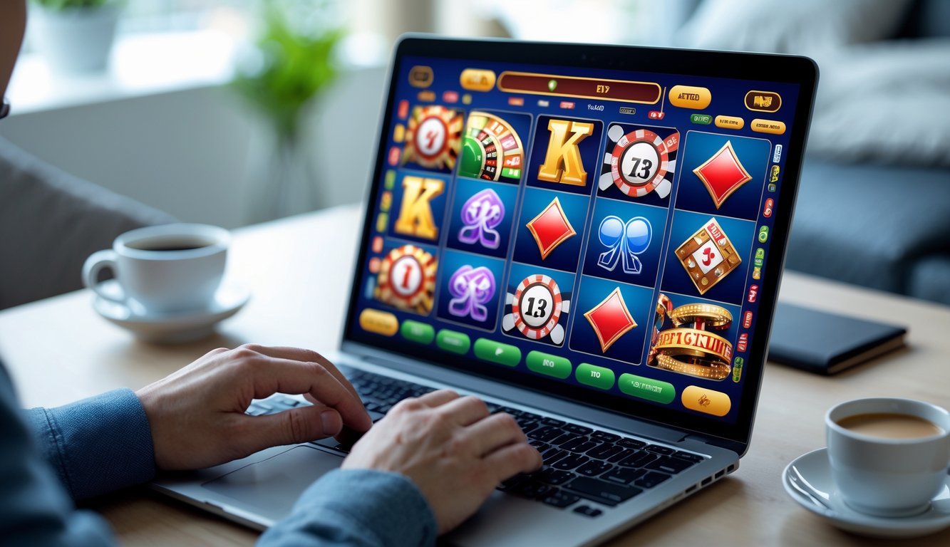 Seseorang menggunakan komputer dengan tampilan permainan kasino online di layar.