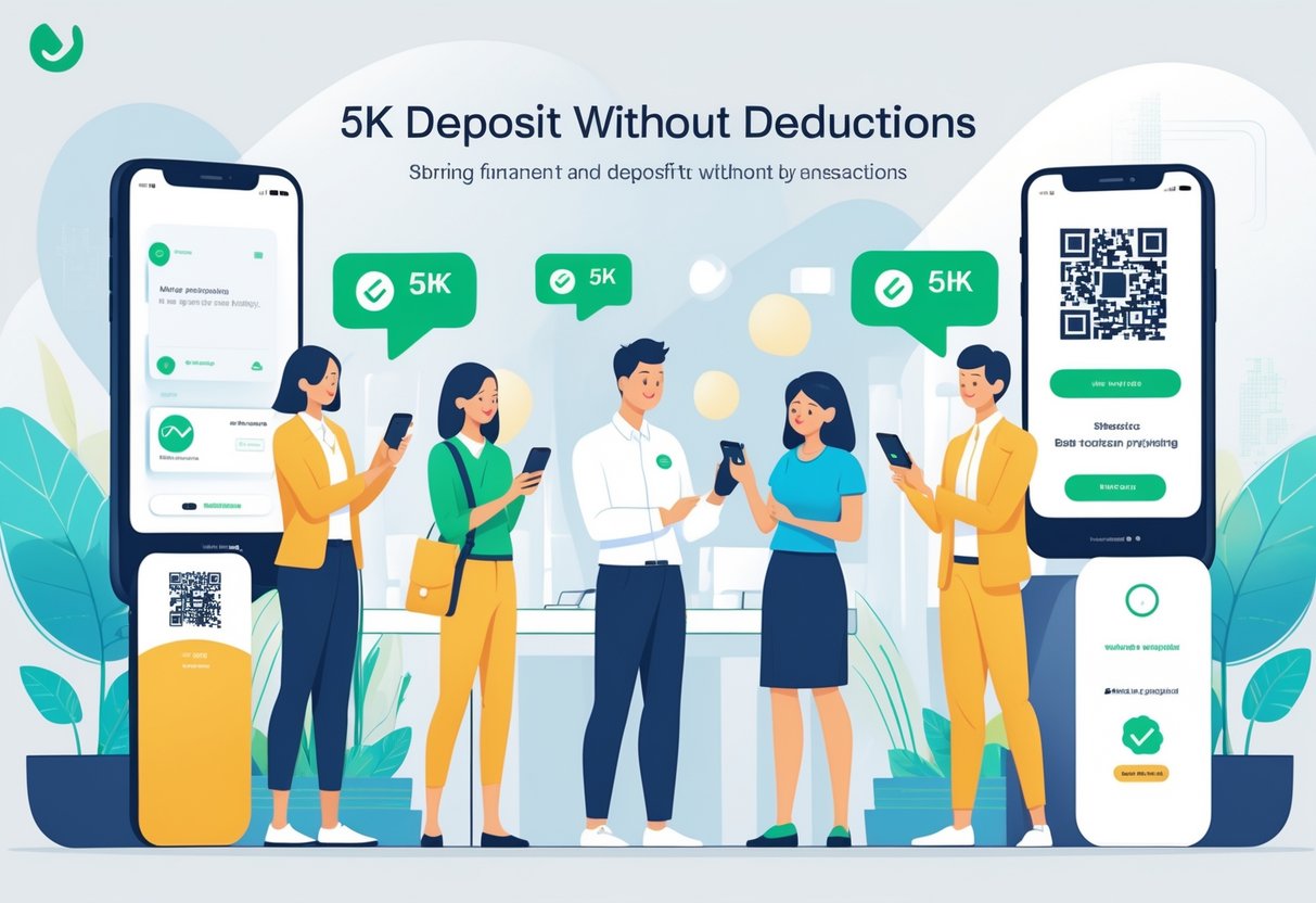 Orang-orang menggunakan ponsel untuk melakukan pembayaran QRIS di lingkungan modern dengan suasana ramah dan profesional.