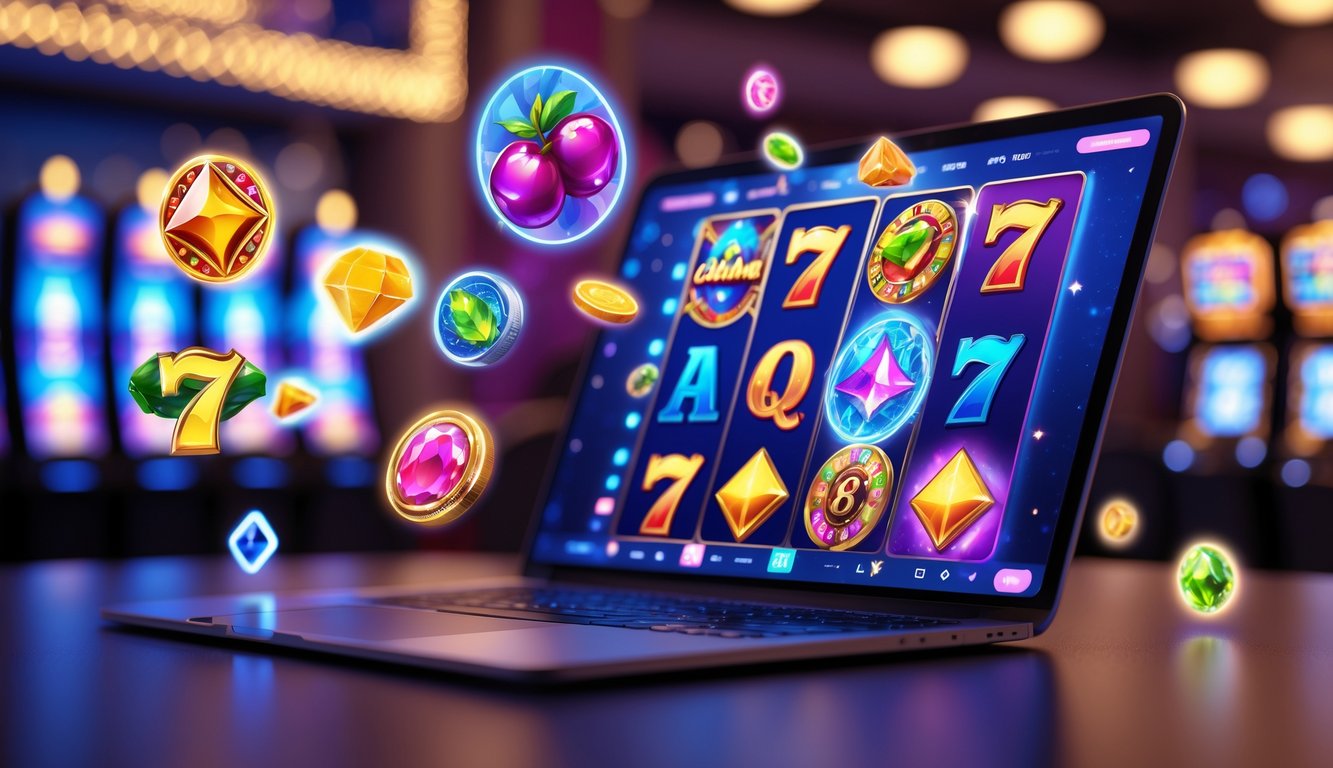 Seseorang sedang bermain permainan slot online dengan berbagai tema unik dan berwarna-warni di layar perangkat digital.