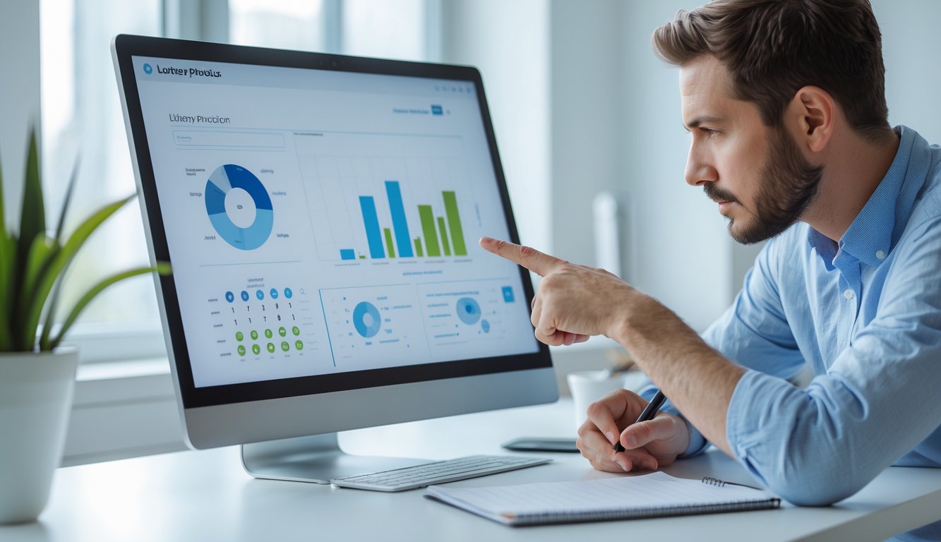 Seseorang sedang menganalisis data prediksi togel di komputer di sebuah kantor yang terang dan rapi.