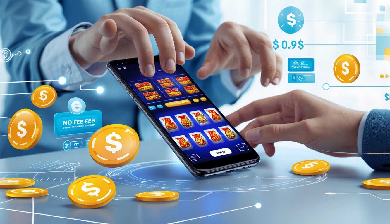 Seseorang menggunakan ponsel pintar untuk melakukan deposit pulsa tanpa potongan pada permainan slot online.