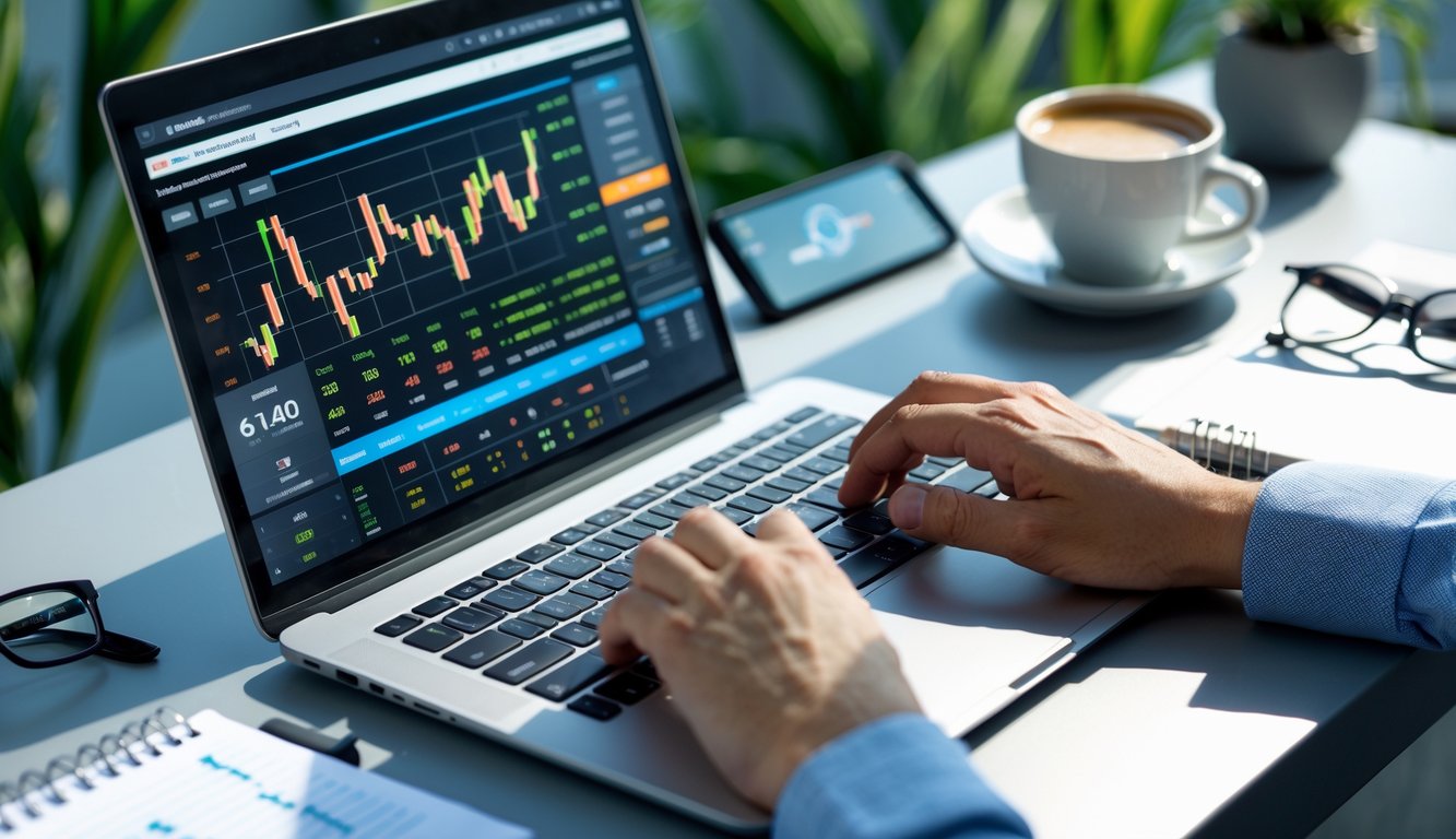 Seseorang sedang menggunakan laptop dan smartphone di meja kerja yang rapi untuk menganalisis taruhan sportsbook online.