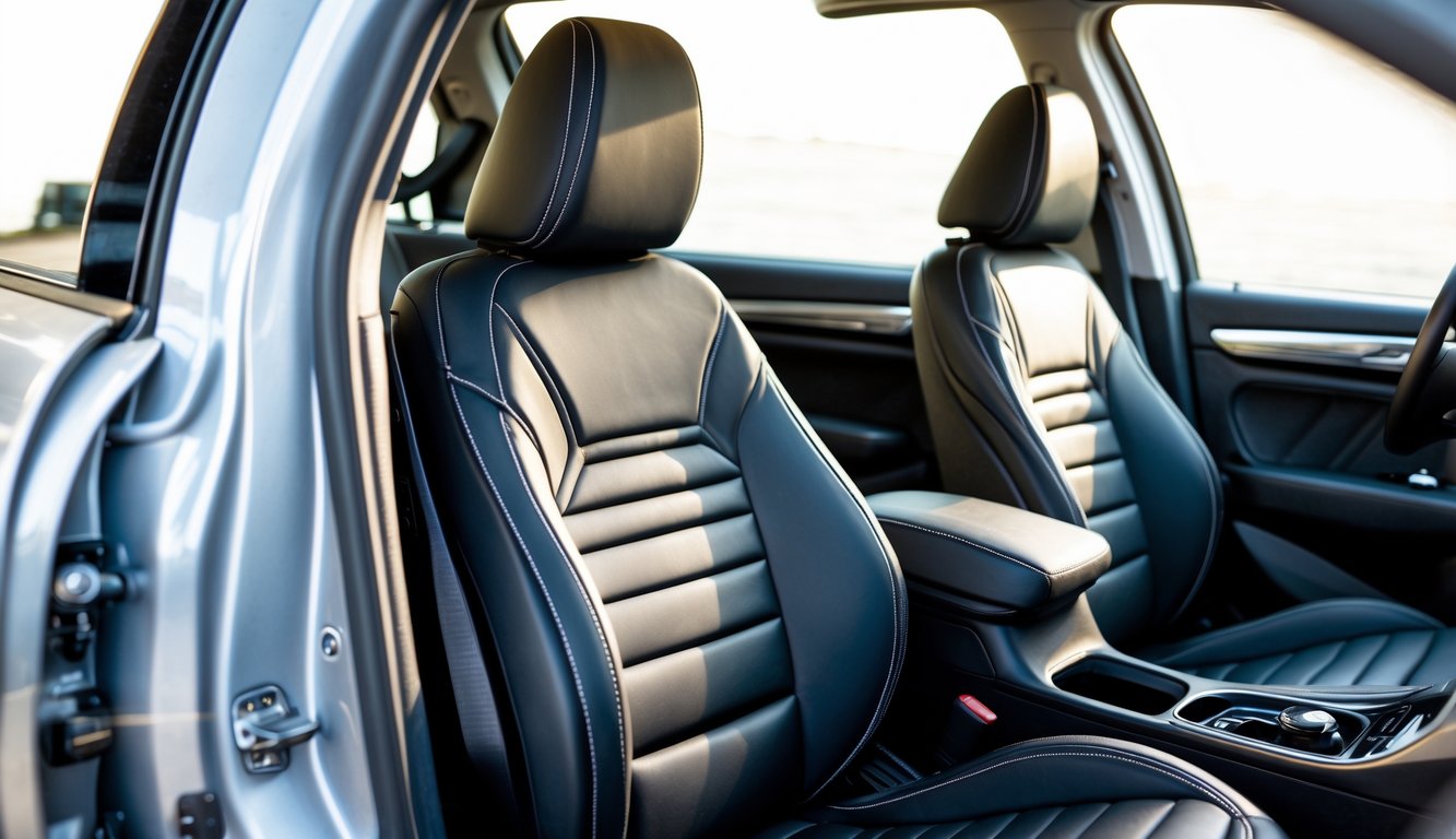 Penutup jok mobil premium asli dipasang rapi pada kursi mobil dengan latar belakang bersih.