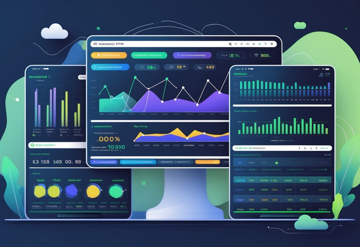 Ilustrasi profesional sebuah dashboard digital yang menampilkan grafik dan data analisis pola permainan dan tren RTP live untuk game Hundreds and Thousands™ serta perbandingan dengan game lain.