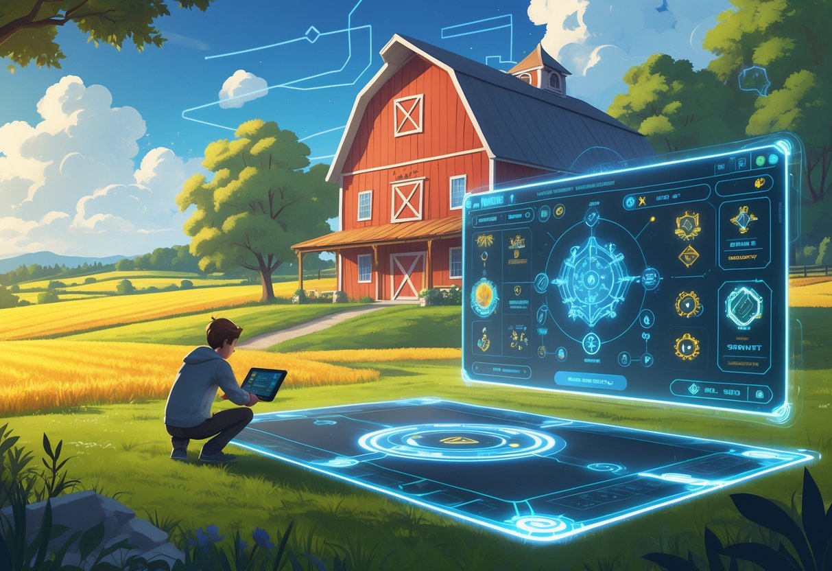 Seorang pemain sedang mempelajari pola rahasia dan strategi permainan di depan sebuah rumah gudang besar di pedesaan.