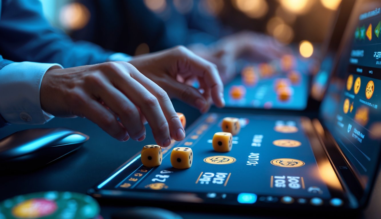 Seorang pemain sedang fokus memasang taruhan pada permainan Sicbo online di layar komputer.