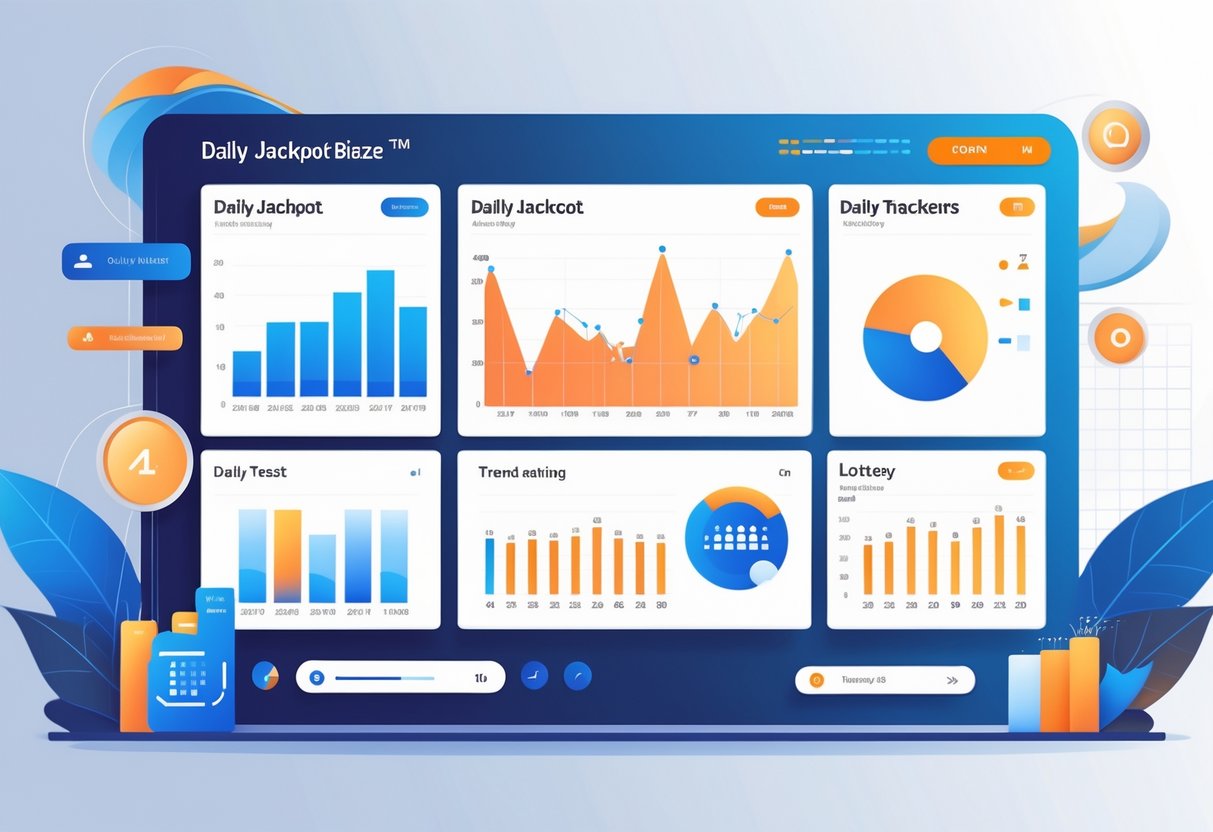 Ilustrasi profesional dari dasbor statistik yang menampilkan grafik dan pola harian untuk jackpot Blaze.