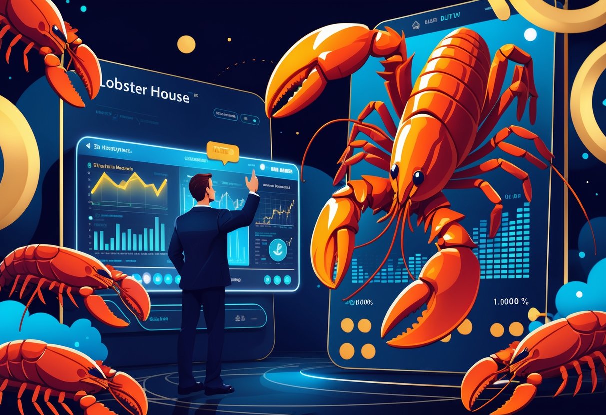 Seorang pemain sedang menganalisis pola dan strategi menang di depan layar digital dengan tema permainan lobster di latar belakang.