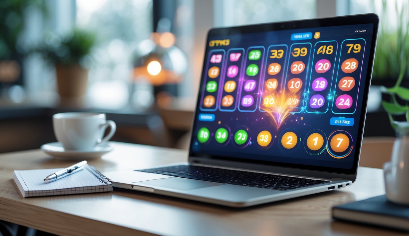 Seorang pengguna sedang melihat layar perangkat digital yang menampilkan angka dan grafik togel online di suasana ruang kerja yang nyaman.