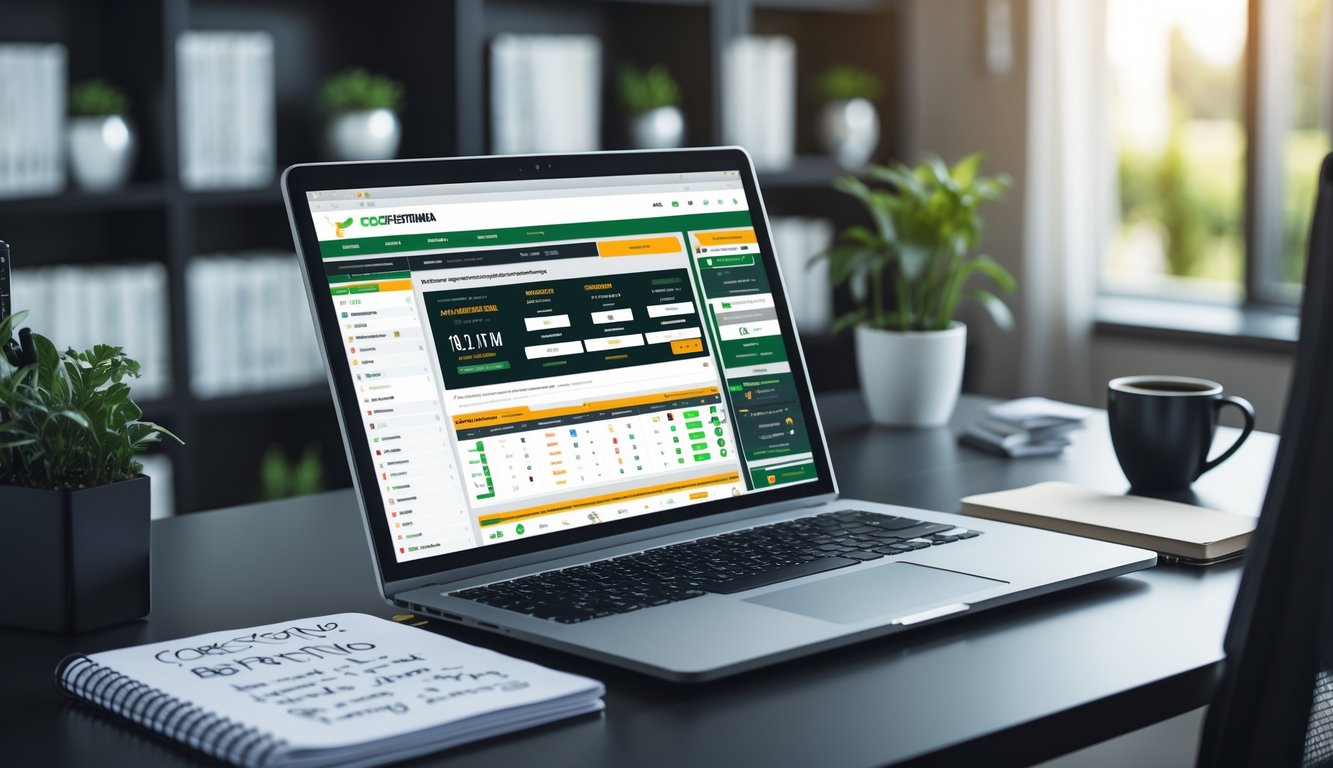 Seorang agen sabung ayam online sedang bekerja di meja kantor dengan laptop, ponsel, dan catatan di sekitarnya.
