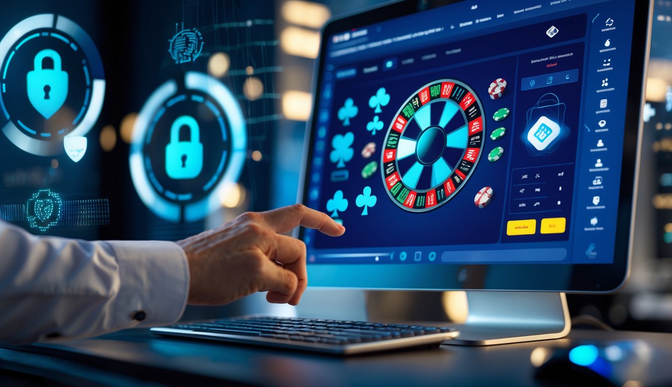 Seseorang menggunakan komputer dengan tampilan platform kasino online yang aman dan modern.