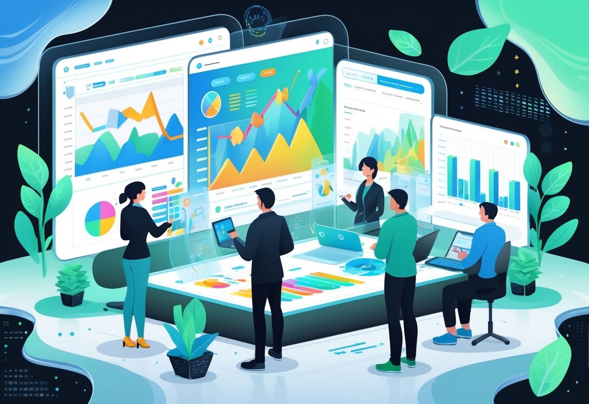 Sejumlah analis sedang bekerja dengan layar digital yang menampilkan grafik dan data statistik terkait pola permainan Ice Mints™.