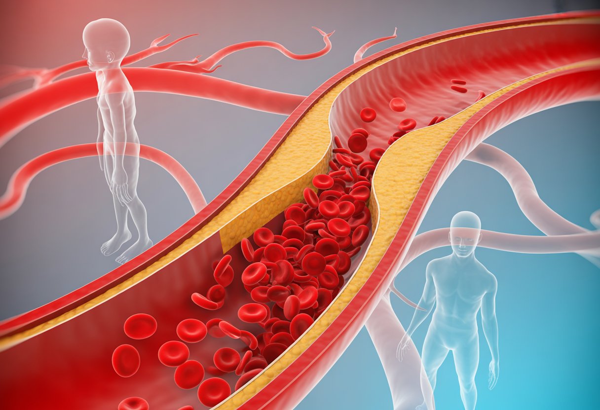 Close-up view of a blood vessel densely filled with red blood cells, illustrating high hematocrit levels in the circulatory system.