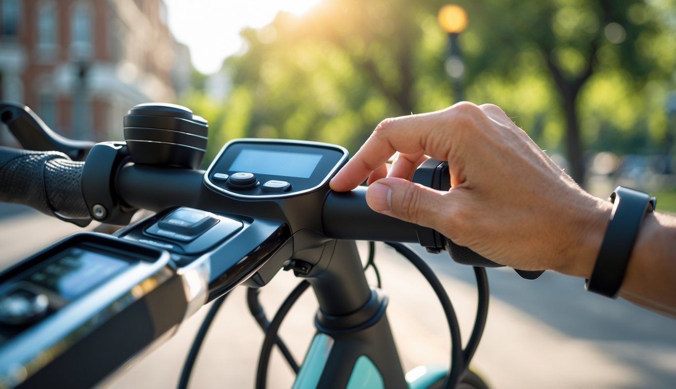 How to Remove Your E-Bikeโs Speed Limit Safely (and Legally) A person adjusting the control panel on an electric bike outdoors.