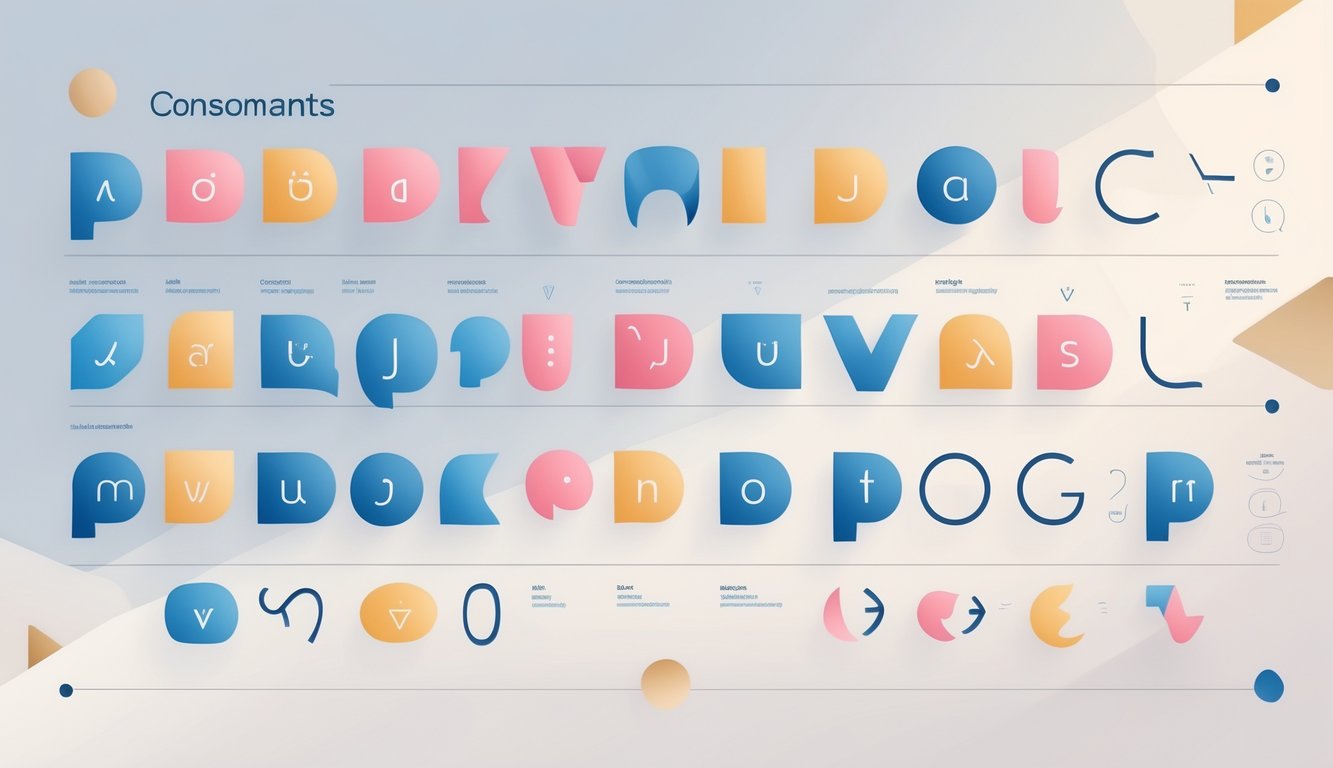 Ilustracija prikazuje suglasnike hrvatskog jezika raspoređene u preglednoj tablici s dodatnim prikazima izgovora.