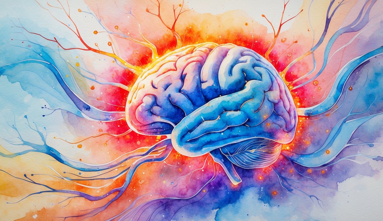 A glowing human brain surrounded by light beams and cellular structures representing brain health and energy optimization.