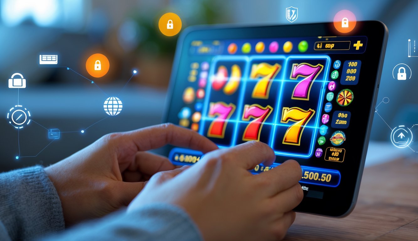 Seseorang menggunakan ponsel untuk bermain permainan slot online di lingkungan yang nyaman.