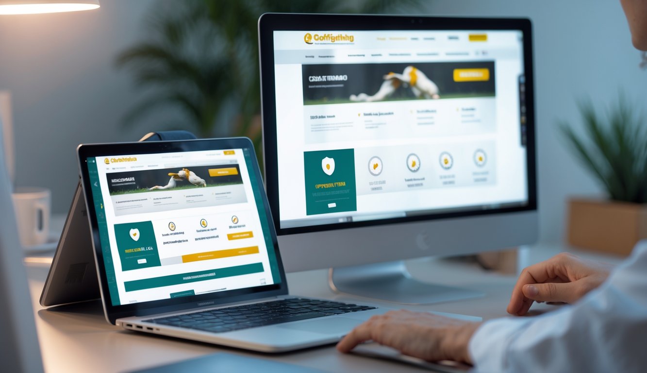 Seseorang menggunakan laptop dan ponsel di meja kerja dengan tampilan platform taruhan sabung ayam yang legal dan aman di layar perangkat.