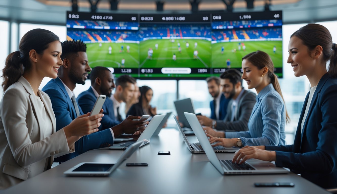 Beberapa orang menggunakan perangkat digital untuk melihat pertandingan sepak bola dan memasang taruhan secara online.