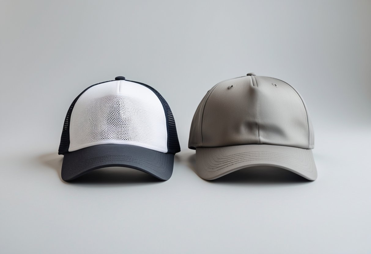 Two different hats displayed side by side on a plain background.